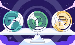 Trzy monety kryptowalutowe na wadze: Tether, Gemini Dollar i DAI. Dowiedz się, stablecoin co to jest i jak działa.