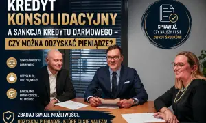 Kredyt konsolidacyjny: czy można odzyskać pieniądze? Trzech ludzi przy stole, dyskusja o zwrocie środków.