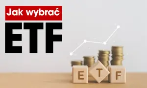 Jak wybrać ETF? Graf wzrostu z monetami i kostkami z literami E, T, F.