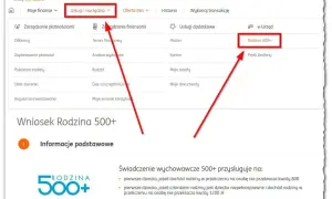Zrzut ekranu z bankowości internetowej ING, z zaznaczonym przyciskiem "Rodzina 500+".