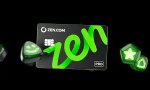 Karta ZEN.COM z logo "zen" i ikonami: uśmiechnięta buźka, procent, gwiazdka, dom. To jest zen co to?