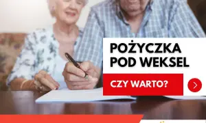 Starsza para podpisuje dokumenty. Czy warto wziąć pożyczkę pod weksel? Czerwona skarbonka podpowie.