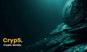 Stos monet z symbolem Bitcoina na ciemnym tle.