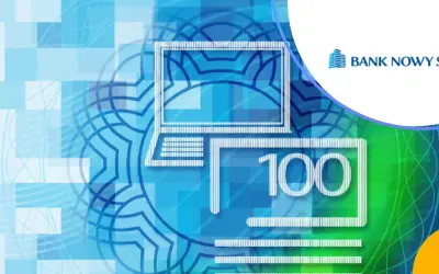 Grafika przedstawia ikonę komputera i symbol "100", sugerując łatwy dostęp do środków na koncie depozytowym. Logo Banku Nowy S.A.