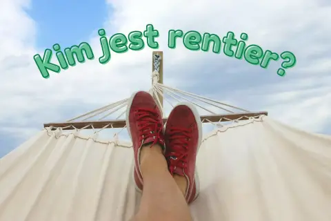 Kim jest rentier? Stopy w czerwonych trampkach odpoczywają na hamaku pod błękitnym niebem.