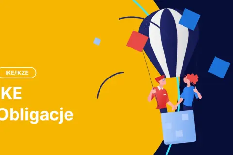 IKE Obligacje: para w balonie na gorące powietrze, symbolizująca podróż ku finansowej przyszłości.