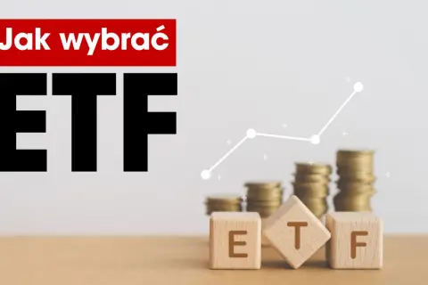 Jak wybrać ETF? Graf wzrostu z monetami i kostkami z literami E, T, F.