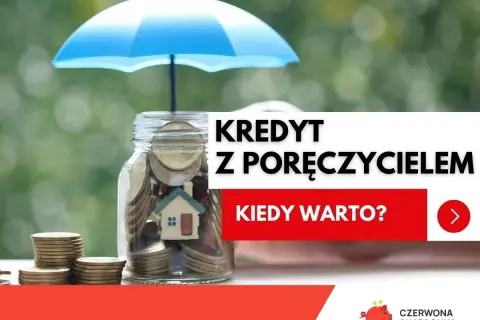 Skarbonka z monetami pod parasolem symbolizuje bezpieczeństwo finansowe. Kredyt z poręczycielem może być dobrym rozwiązaniem.