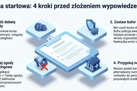 Jak zamknąć konto w Credit Agricole? 4 kroki: sprawdź debety, zostaw bufor, wycofaj zgody marketingowe i przygotuj nowe konto.