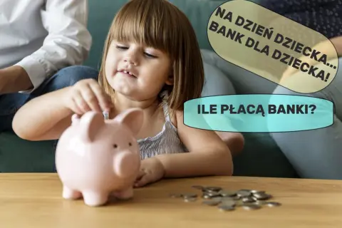 Mała dziewczynka wkłada monetę do świnki skarbonki. "Mój skarb" rośnie, a rodzice zastanawiają się nad oprocentowaniem banku dla dziecka.