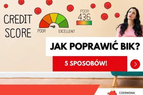 Zastanawiasz się, jak poprawić BIK? Grafika pokazuje niski wynik credit score (436) i smutne buźki. Dowiedz się, jak to zmienić!