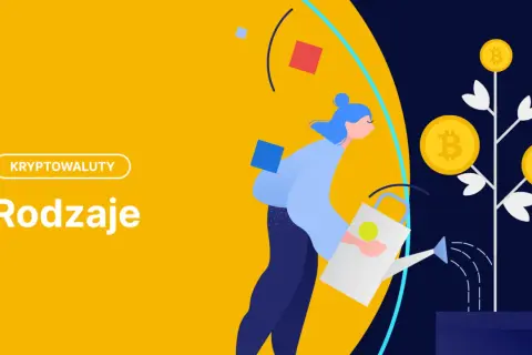 Ilustracja kobiety podlewającej drzewko z monetami Bitcoin.