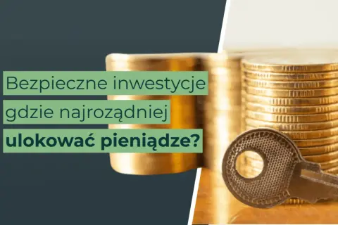 Klucz do bezpiecznych inwestycji i mądrego sposobu, gdzie ulokować pieniądze. Stosy monet i klucz symbolizują finansowe bezpieczeństwo.
