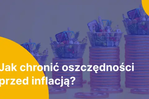 Stosy monet z koszykami zakupowymi pełnymi produktów spożywczych.