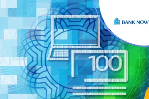 Grafika przedstawia ikonę komputera i symbol "100", sugerując łatwy dostęp do środków na koncie depozytowym. Logo Banku Nowy S.A.
