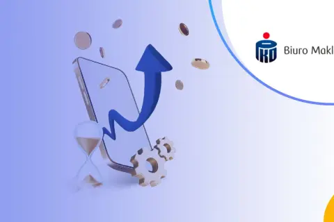 Grafika przedstawia smartfon z rosnącym wykresem, klepsydrę i monety, symbolizujące inwestycje. Biuro Maklerskie PKO BP oferuje usługi, gdzie rachunek maklerski i opłaty są kluczowe.