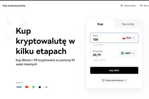 Interfejs giełdy kryptowalut OKX z opcją zakupu kryptowalut za PLN.