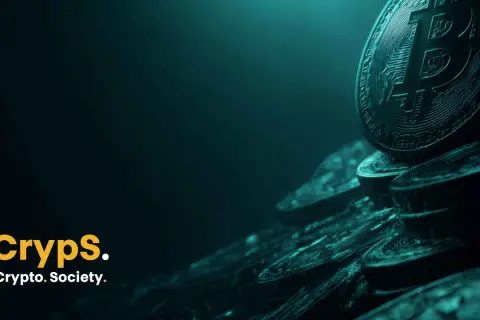 Stos monet z symbolem Bitcoina na ciemnym tle.