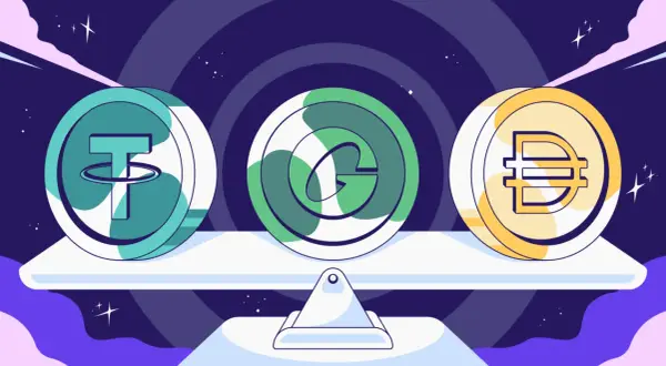 Trzy monety kryptowalutowe na wadze: Tether, Gemini Dollar i DAI. Dowiedz się, stablecoin co to jest i jak działa.
