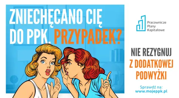 Dwie kobiety plotkują o PPK. Czy wiesz, ile procent zysku możesz stracić, rezygnując? Nie rezygnuj z dodatkowej podwyżki!