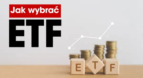 Jak wybrać ETF? Graf wzrostu z monetami i kostkami z literami E, T, F.