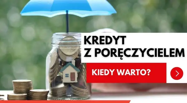 Skarbonka z monetami pod parasolem symbolizuje bezpieczeństwo finansowe. Kredyt z poręczycielem może być dobrym rozwiązaniem.