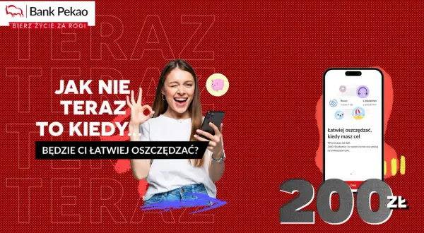 Radosna kobieta z telefonem zachęca do oszczędzania w Pekao. Lokaty w Pekao SA pomogą Ci zrealizować marzenia.