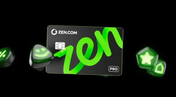 Karta ZEN.COM z logo "zen" i ikonami: uśmiechnięta buźka, procent, gwiazdka, dom. To jest zen co to?