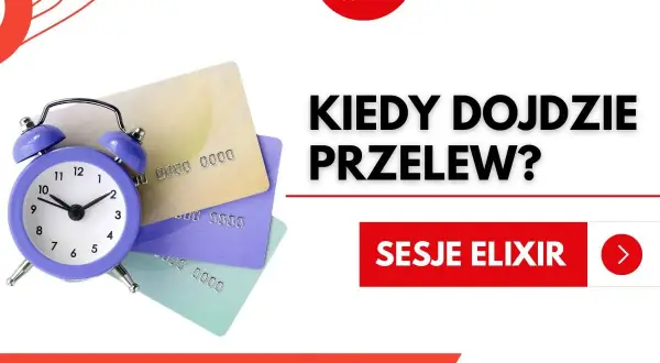 Budzik i karty płatnicze symbolizują czas oczekiwania na przelew. Sprawdź, kiedy dojdzie Twój przelew dzięki sesje elixir.