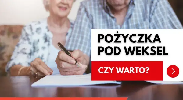 Starsza para podpisuje dokumenty. Czy warto wziąć pożyczkę pod weksel? Czerwona skarbonka podpowie.