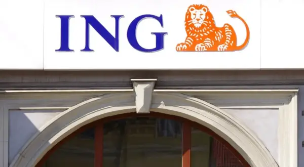 Logo banku ING z pomarańczowym lwem.
