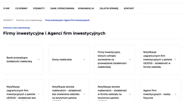 Strona KNF o firmach inwestycyjnych i agentach. Znajdziesz tu informacje o bankach, domach maklerskich i agentach, a także o notyfikacjach. To miejsce, gdzie zaczyna się budowanie Twojego wealthseed.