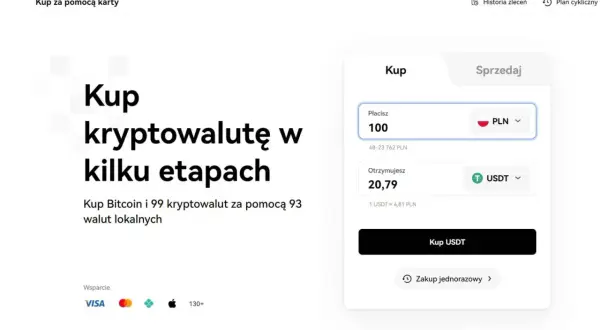 Interfejs giełdy kryptowalut OKX z opcją zakupu kryptowalut za PLN.