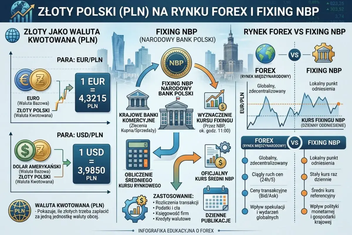 Złoty (PLN) na rynku Forex i Fixing NBP. Dowiedz się, w jaką walutę inwestować, porównując globalny rynek Forex z lokalnym Fixingiem NBP.
