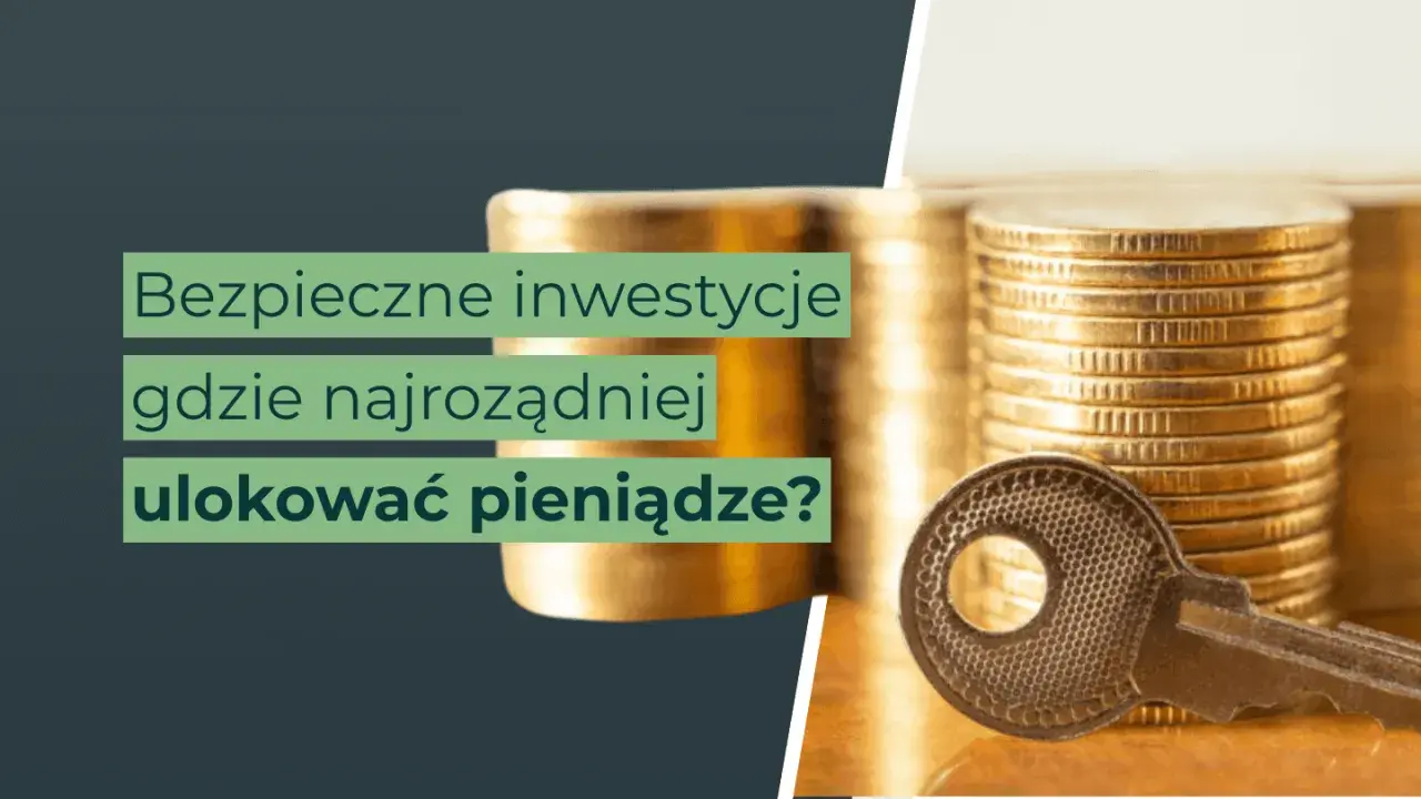 Klucz do bezpiecznych inwestycji i mądrego sposobu, gdzie ulokować pieniądze. Stosy monet i klucz symbolizują finansowe bezpieczeństwo.