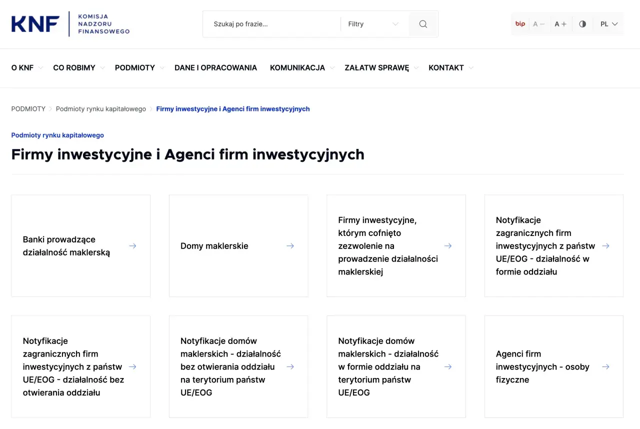 Strona KNF o firmach inwestycyjnych i agentach. Znajdziesz tu informacje o bankach, domach maklerskich i agentach, a także o notyfikacjach. To miejsce, gdzie zaczyna się budowanie Twojego wealthseed.
