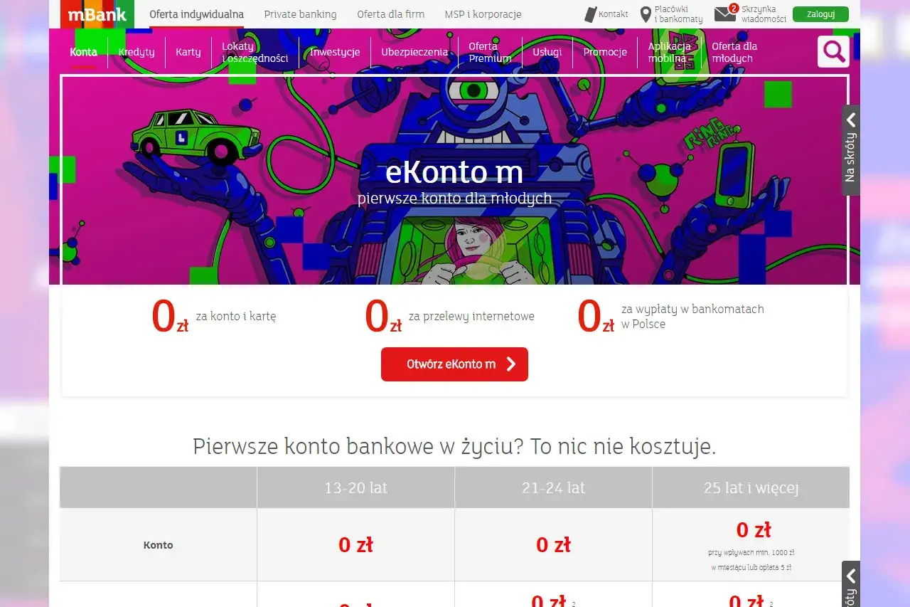 eKonto m: pierwsze konto dla młodych 13-18 lat. Bez opłat za konto i kartę.