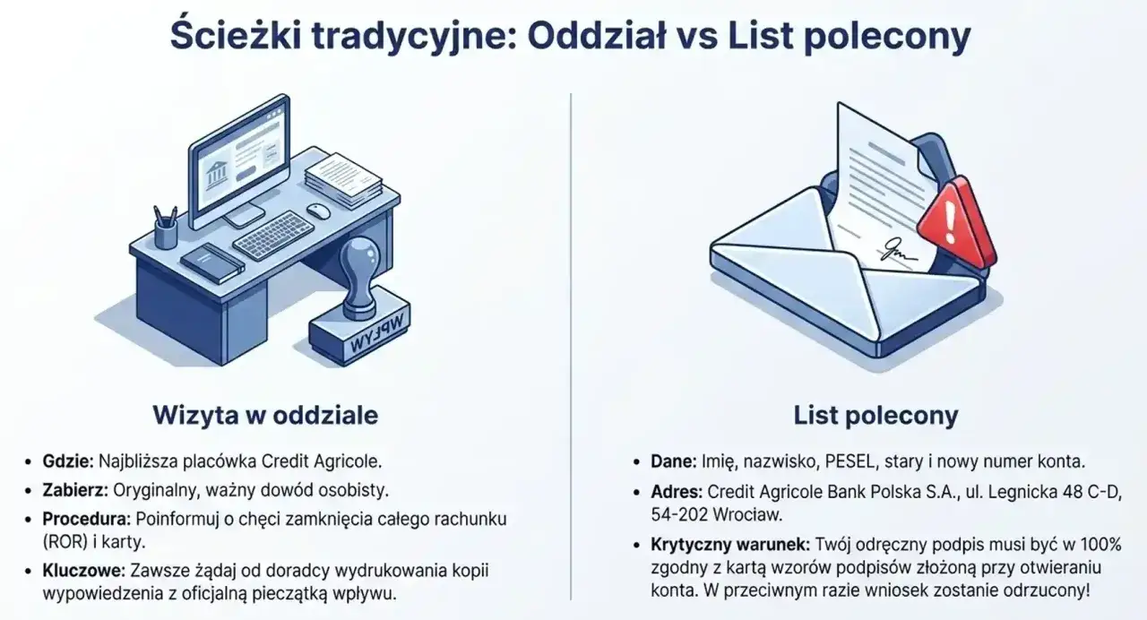 Jak zamknąć konto w BNP Paribas? Porównanie wizyty w oddziale i listu poleconego.