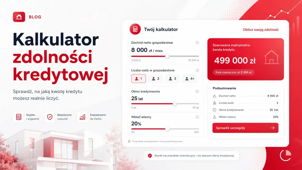 Jak sprawdzić swoją zdolność kredytową? Kalkulator online pomoże Ci oszacować maksymalną kwotę kredytu, biorąc pod uwagę dochód, liczbę osób i okres kredytowania.