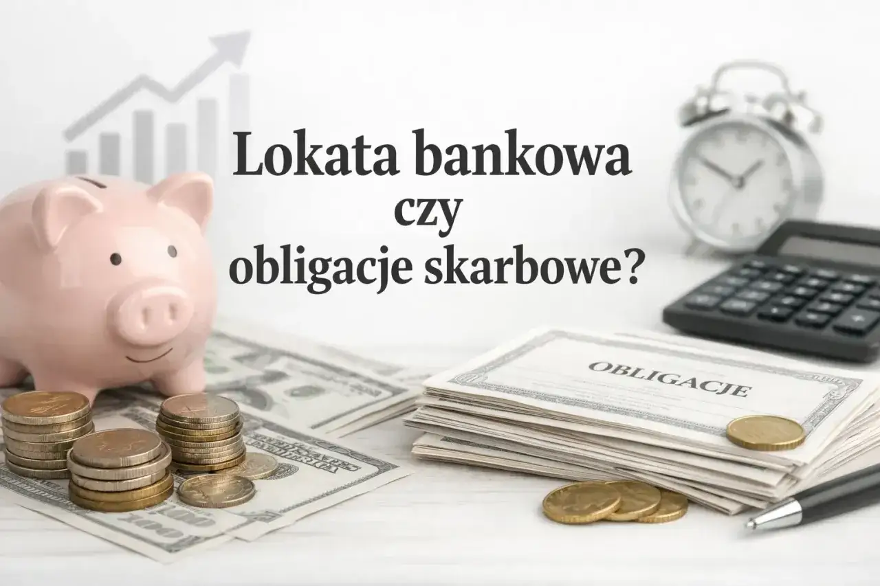 Różowa świnka-skarbonka, stosy monet i banknotów, dokumenty z napisem 