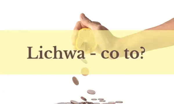 Dłoń wyciska cytrynę nad spadającymi monetami.