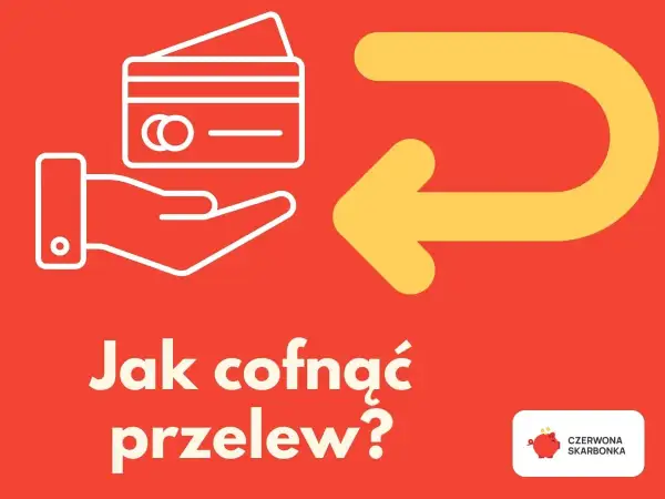 Grafika pokazuje rękę trzymającą kartę płatniczą i żółtą strzałkę zwrotną. Pytanie brzmi: "Jak cofnąć przelew?".