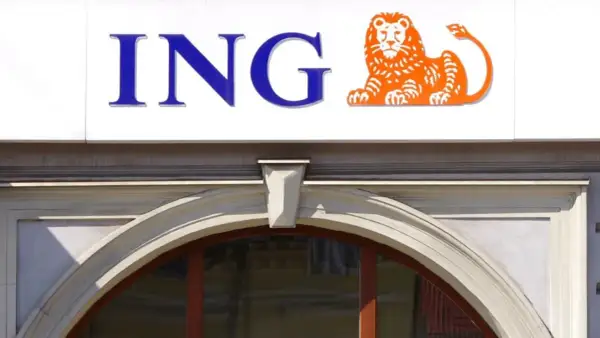 Logo banku ING z pomarańczowym lwem.
