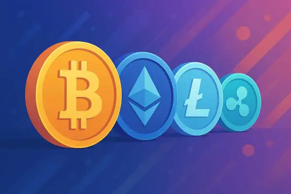Bitcoin, Ethereum, Litecoin i Ripple - ikony kryptowalut. Zastanawiasz się, gdzie inwestować w krypto?