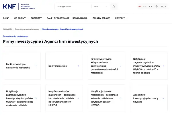 Strona KNF o firmach inwestycyjnych i agentach. Znajdziesz tu informacje o bankach, domach maklerskich i agentach, a także o notyfikacjach. To miejsce, gdzie zaczyna się budowanie Twojego wealthseed.