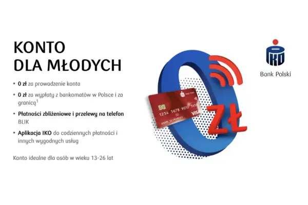 Konto dla młodych 13-18 lat: 0 zł za prowadzenie, wypłaty, płatności zbliżeniowe i BLIK. Aplikacja IKO. Bank Polski.